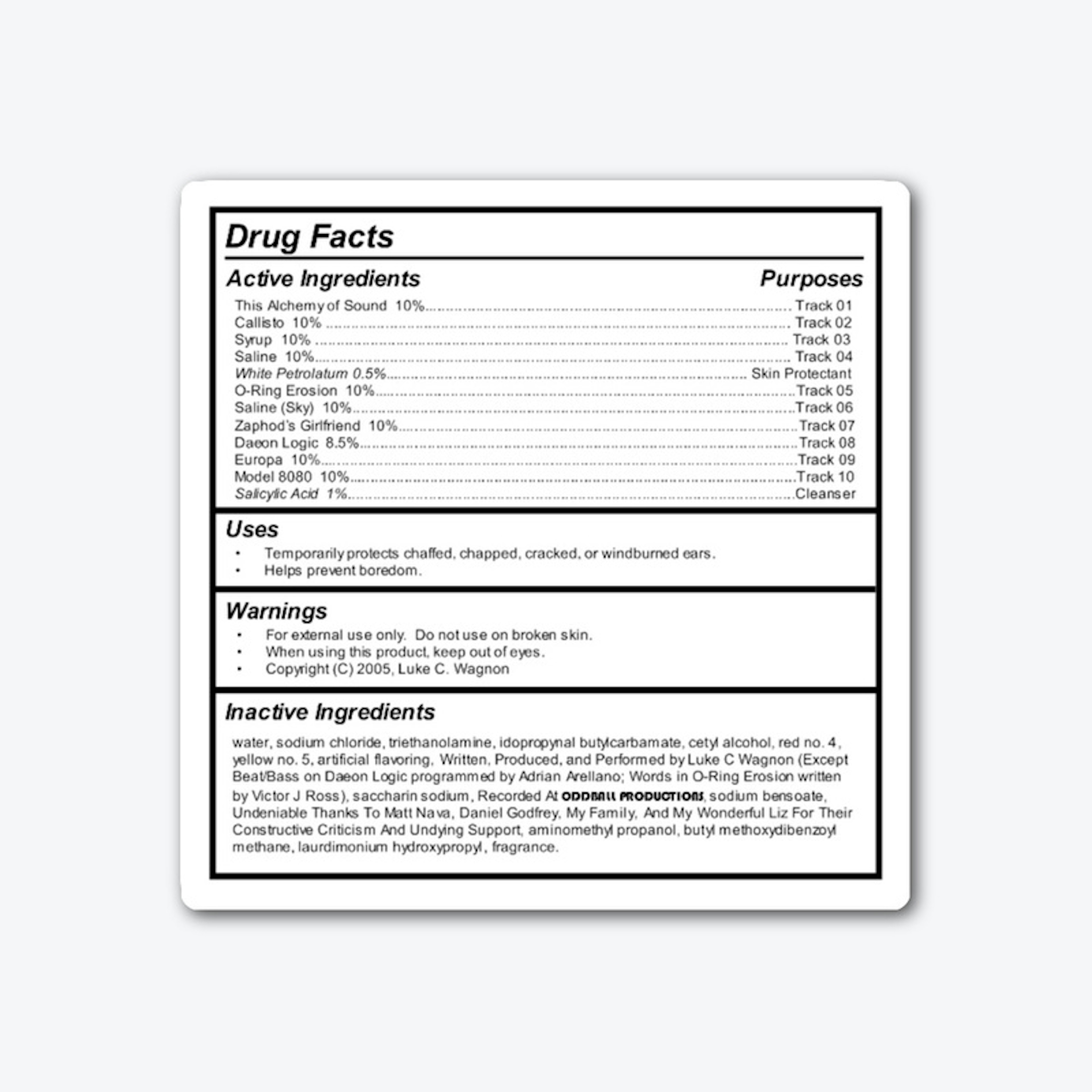 This Alchemy of Sound drug facts Sticker